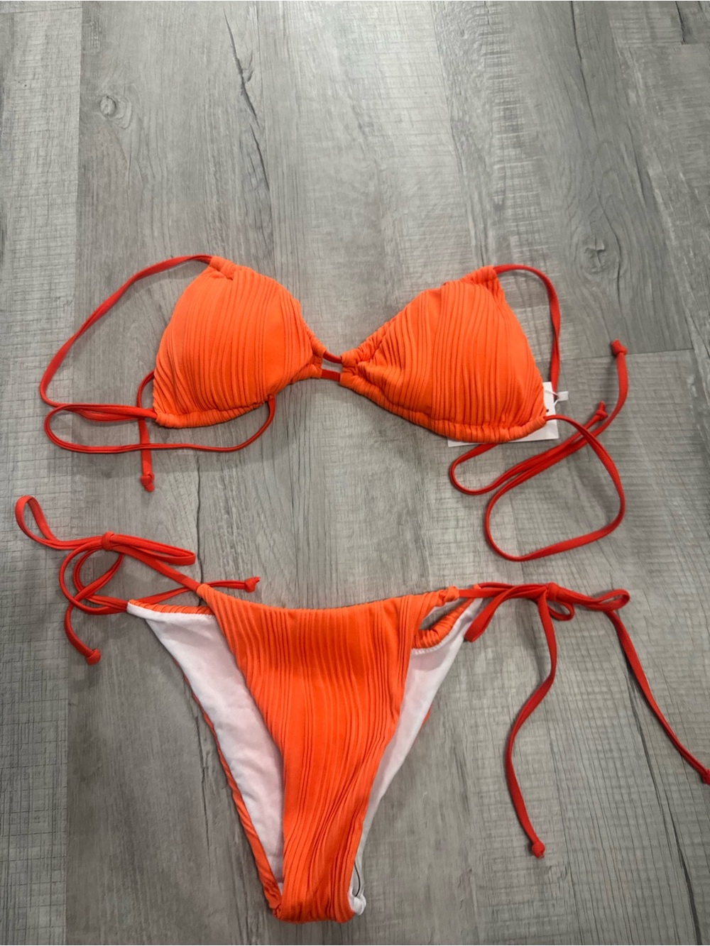 Orange Ribbed Tie-Side Bikini - Women's Swim
